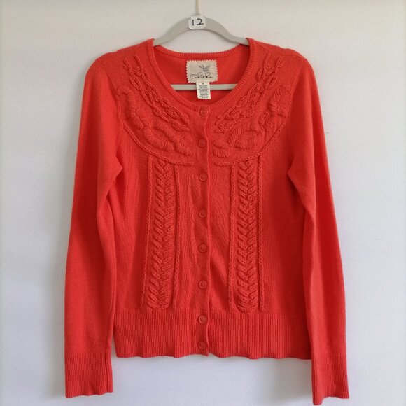 Anthropologie Tabitha Womens Orange Embroidered Flower Cardigan Sweater Size M - Picture 1 of 6